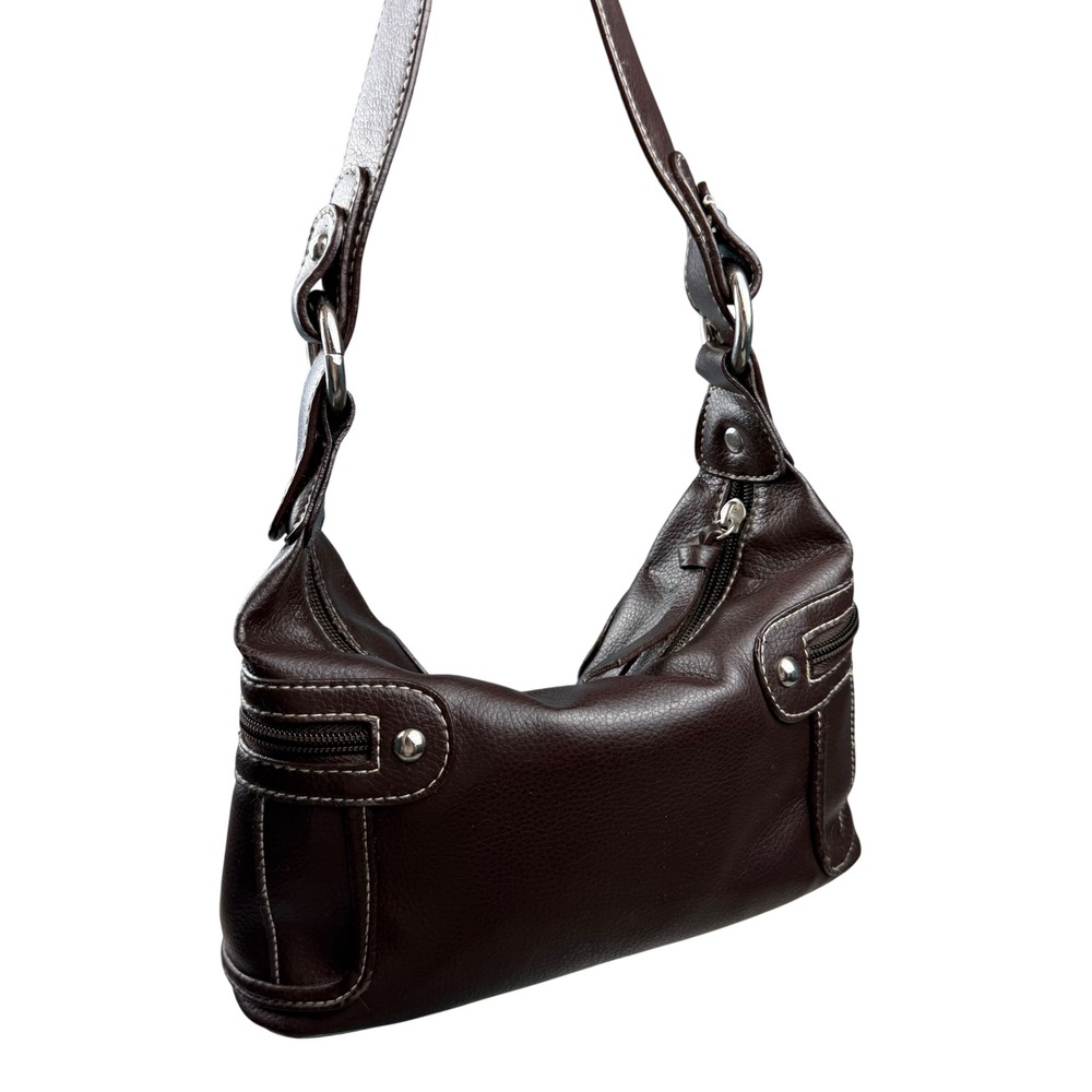 Vintage Y2K Brown Faux Leather Shoulder Bag Bimbo Core Multi Pocket Hobo 2000s
